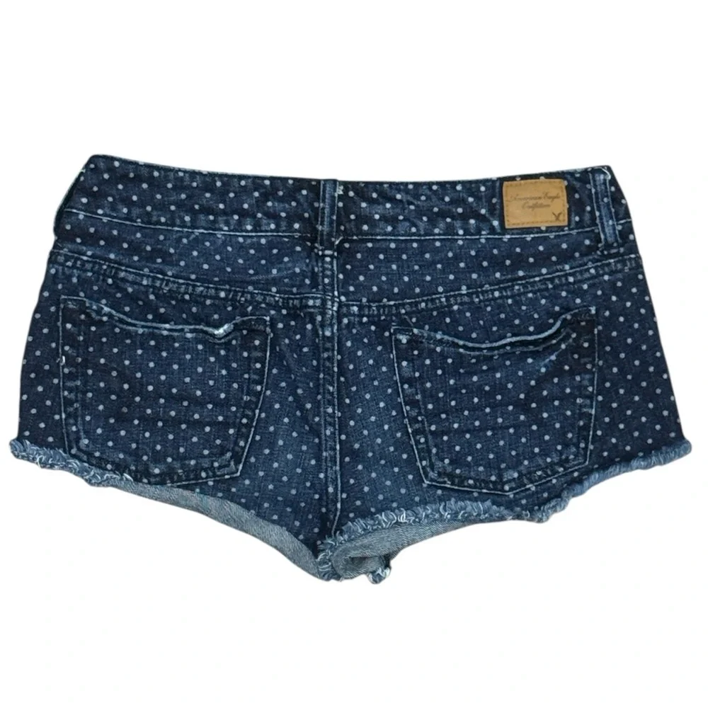 American Eagle Outfitters Low Rise Blue Polka Dot Cut Off Raw Hem Denim Shorts 4